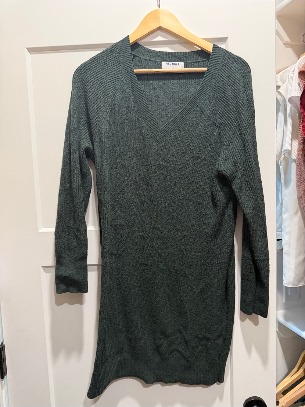 Old Navy Forest Green V-Neck Knit Sweater Dress